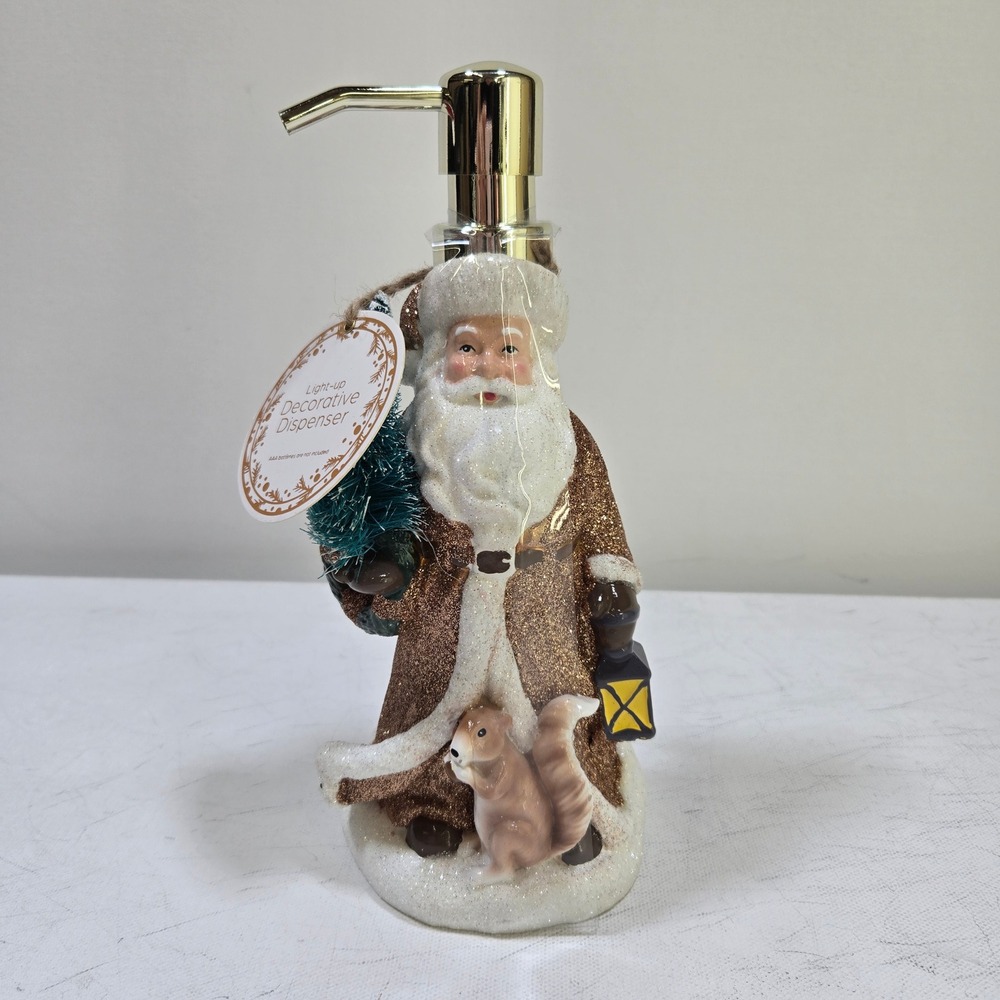 East Falls Soap Dispenser Bronze Santa Light Up Glitter Christmas Decor